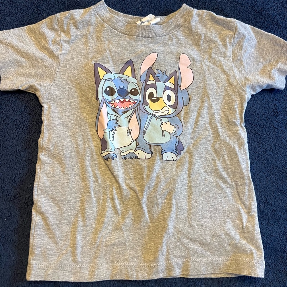 Disney Gray Kids T-Shirt size 2t Bluey and Stitch swap
